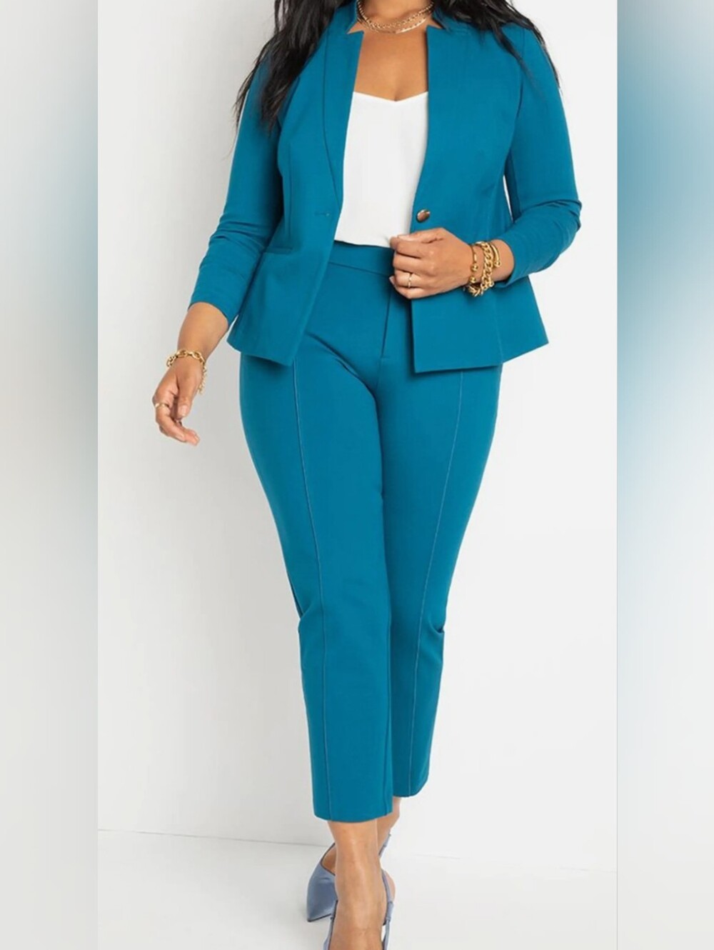 Moroccan Blue Womens Tailored Tailored Stretch Pants and Jacket